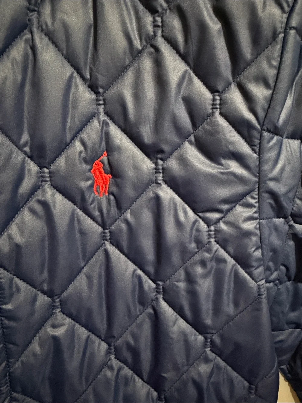Polo by Ralph Lauren Navy Quilted Kids Puffer Jacket with Red Accents